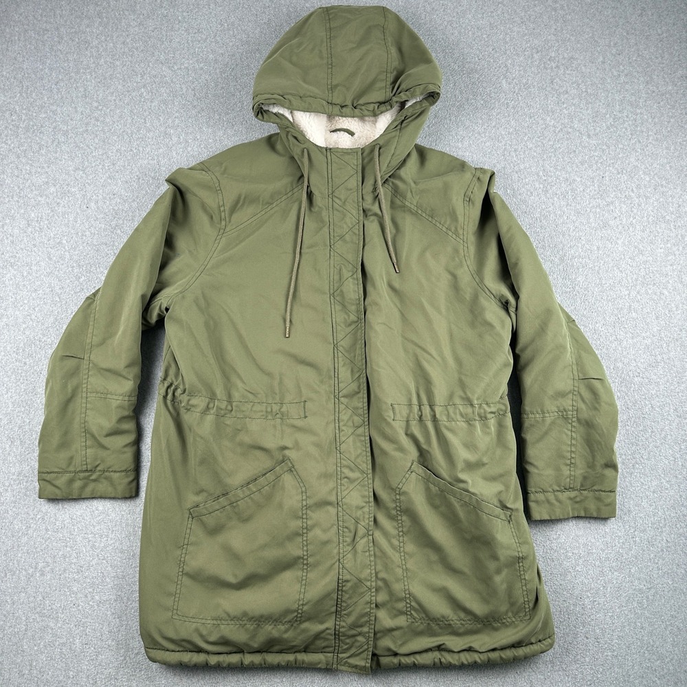 Old Navy‎ Parka Jacket Womens XL Green Sherpa Lined Hooded Full Zip Utility Coat